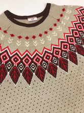 Vintage 80s multi colour Nordic style fair isle beige red brown knitted unisex sweater size large